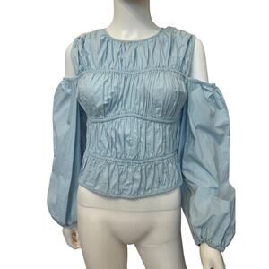 EW NORDSTROM  ~ 100% Cotton Shirred Poplin Off The Shoulder Blouse Sz 4 SPRING